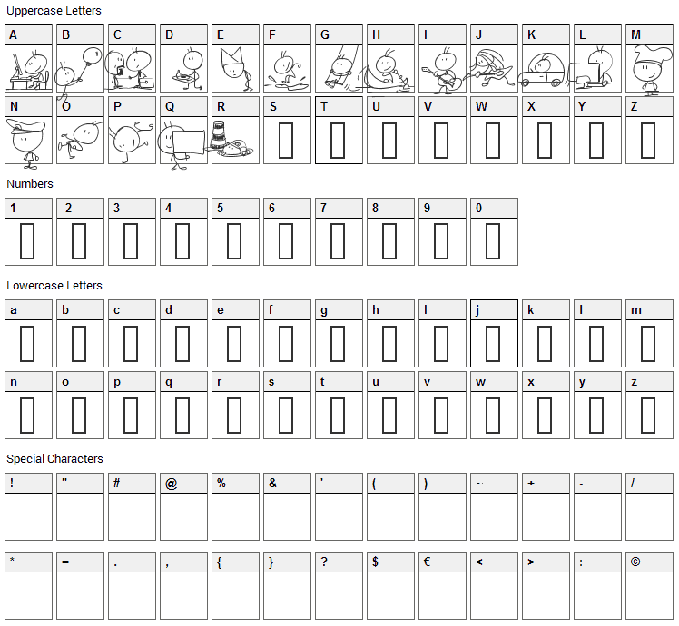 Toonz Font Character Map