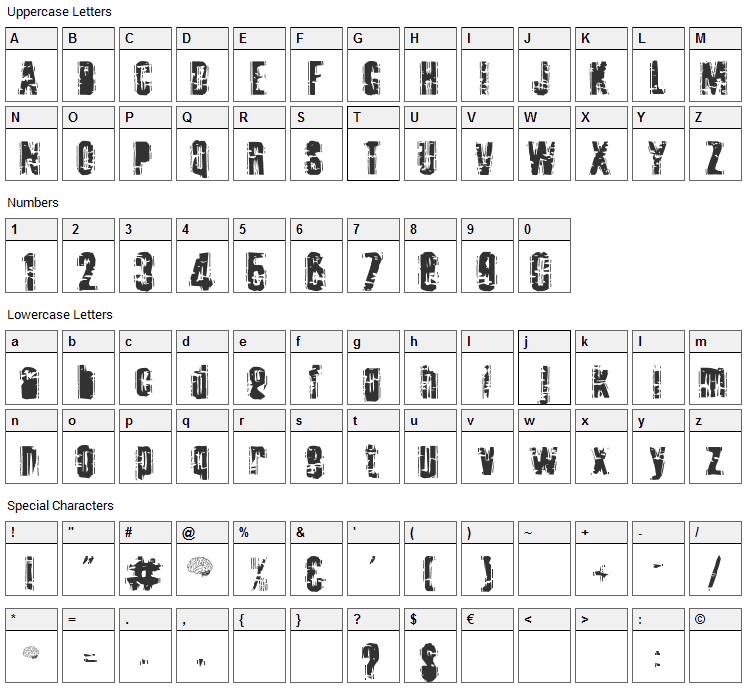 Tooth Ache Font Character Map