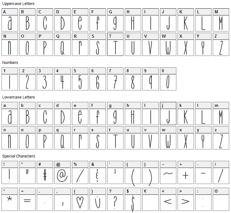 TooTight Font Character Map