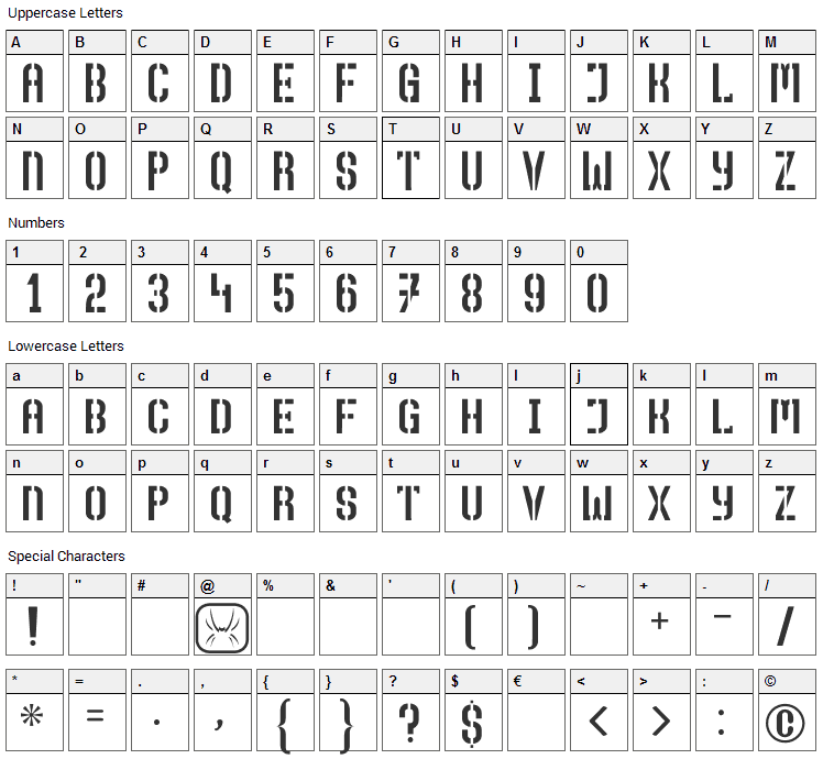Top Secret Font Character Map