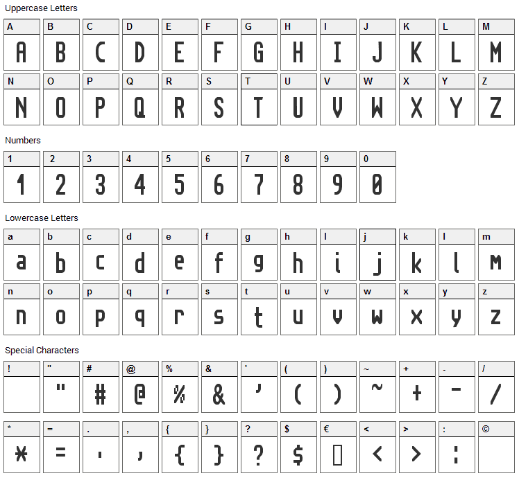 Topaz New Font Character Map