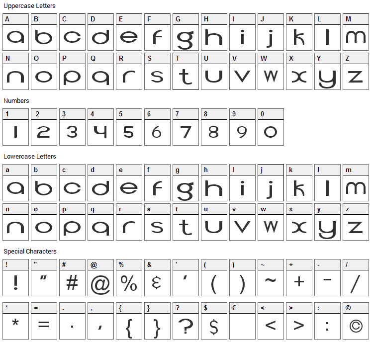 Topeka Font Character Map