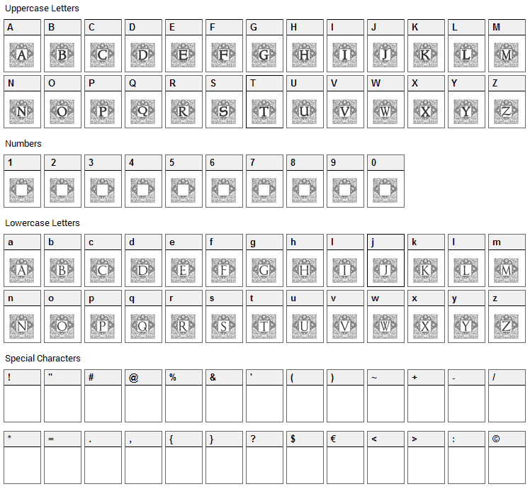 Topiary Initials Font Character Map