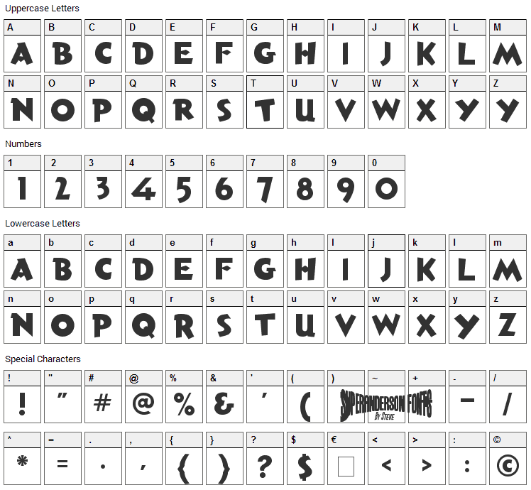 Torchy the Battery Boy Font Character Map