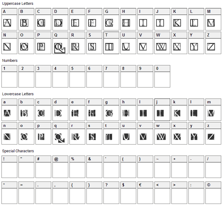 Torniello Initials Font Character Map