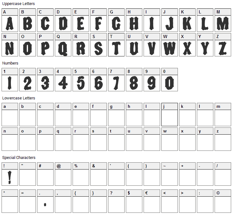 Toscanienne Font Character Map