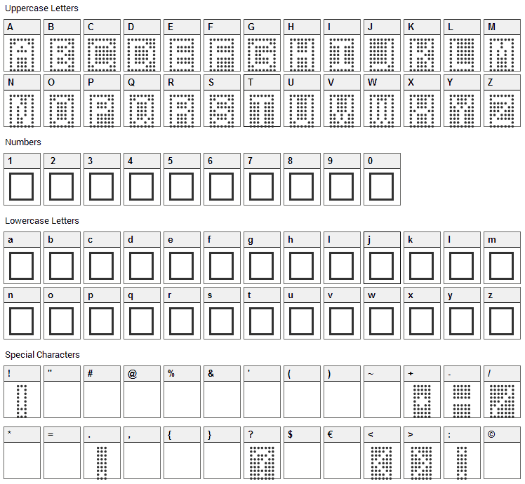 Toteboard Font Character Map