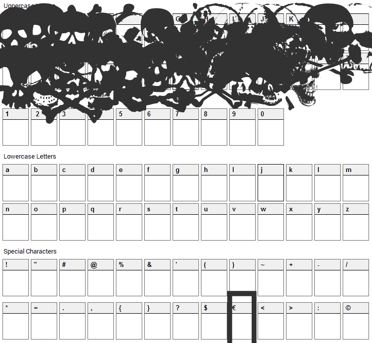 TotenKopf Font Character Map