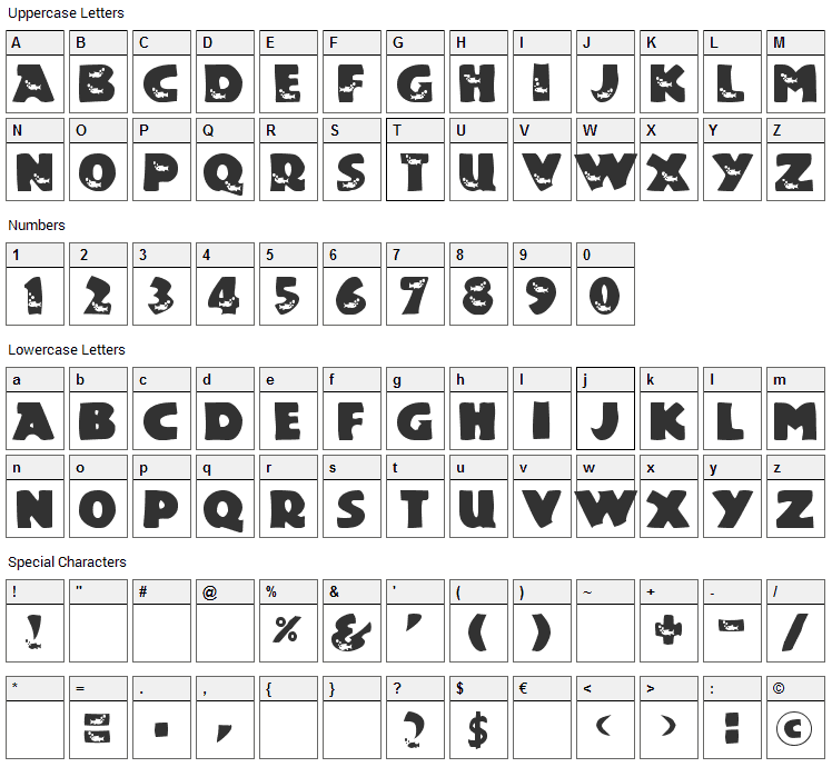 Touch Of Nature Font Character Map