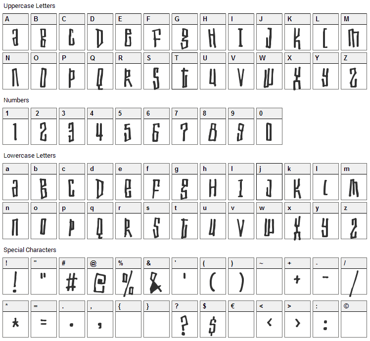 Toxic Waist Font Character Map