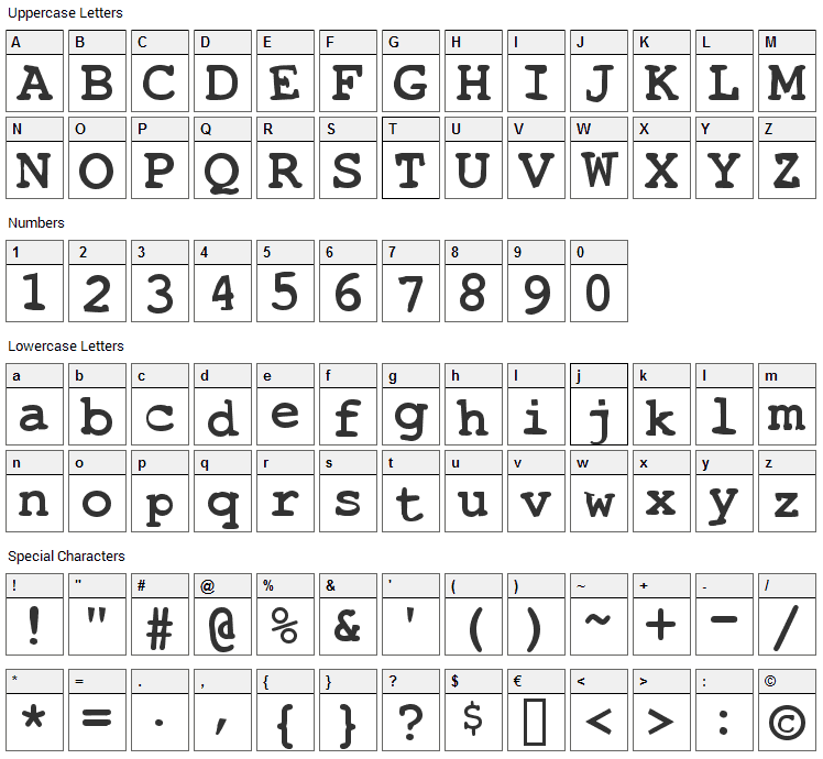 Toxica Font Character Map