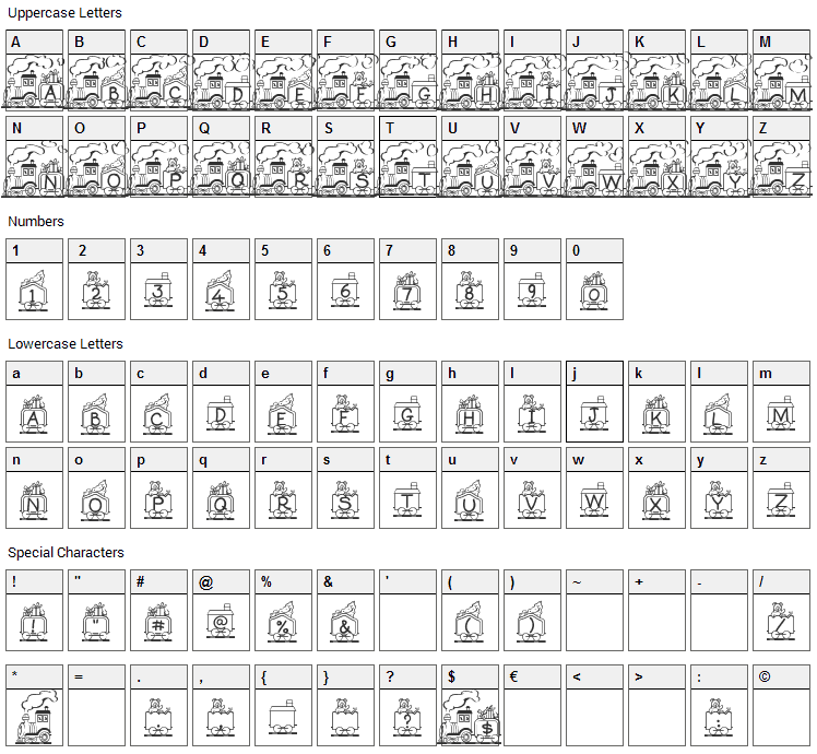 Toy Train Font Character Map