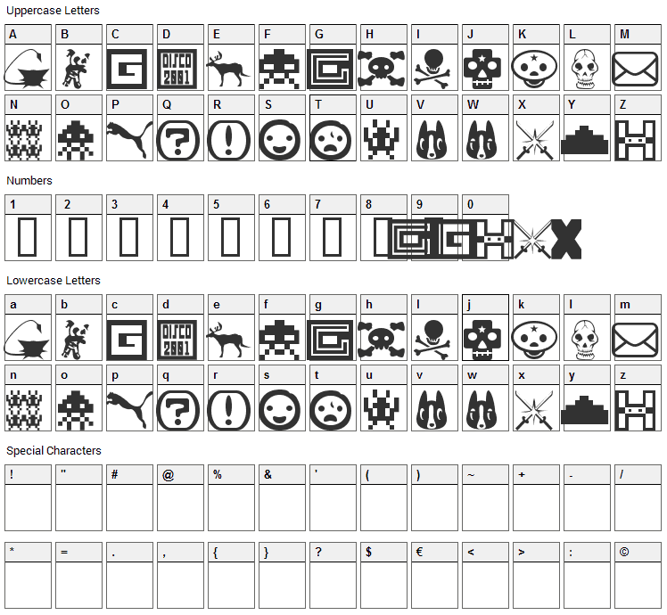 Toybox Font Character Map
