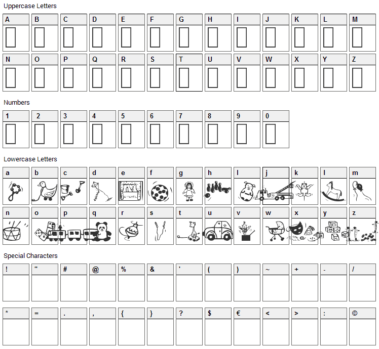 Toys4U Font Character Map