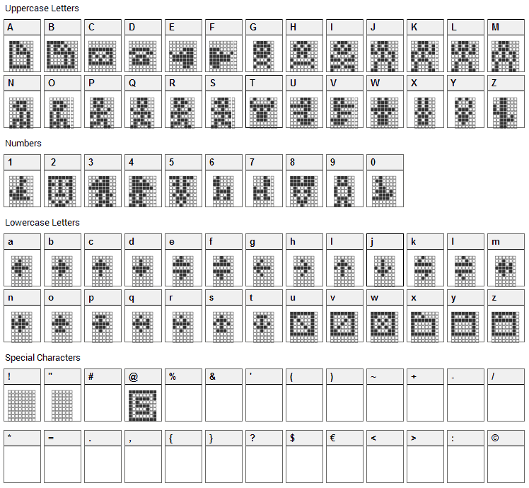 TPF Display Symbol Font Character Map