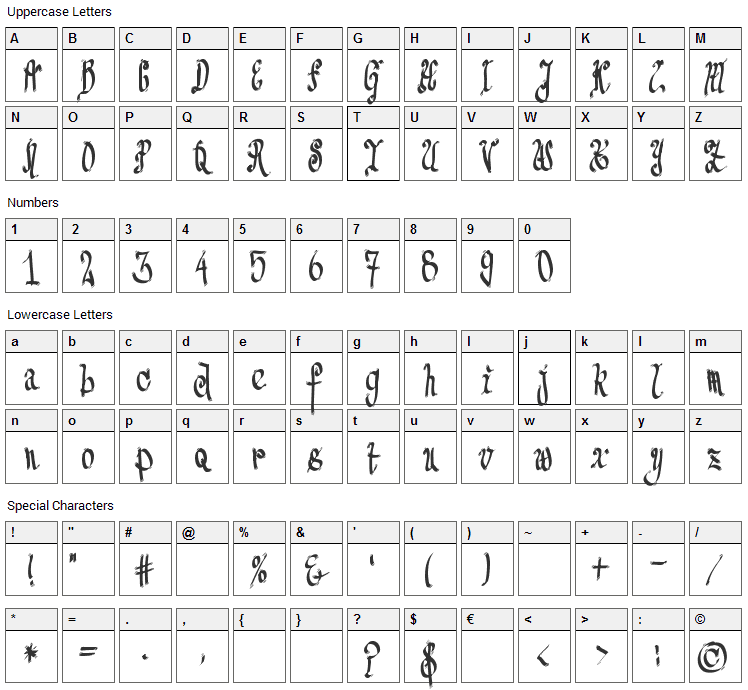 TPF Senseless Strokes Font Character Map