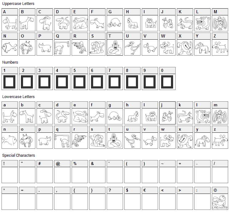 TPF Ubiquitous Font Character Map