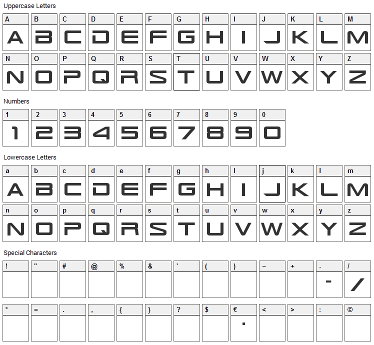 TR-909 Font Character Map