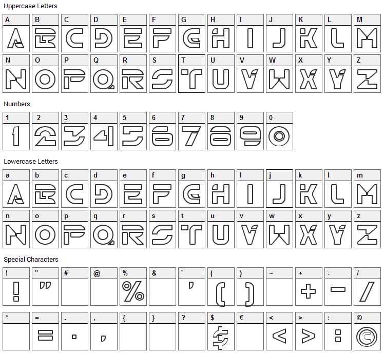 TR2N Font Character Map