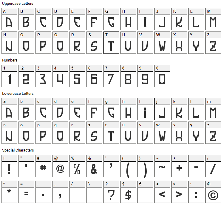 Tradizione Font Character Map