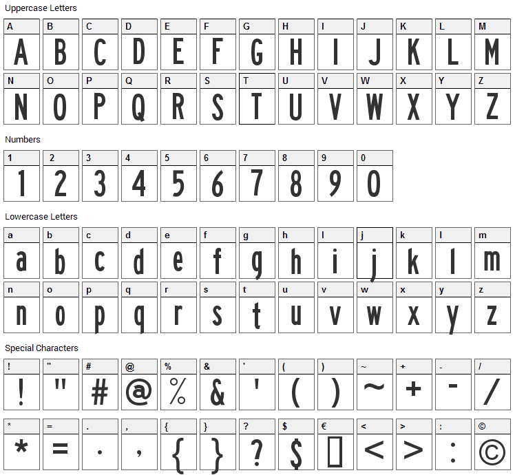 Traffic Font Character Map