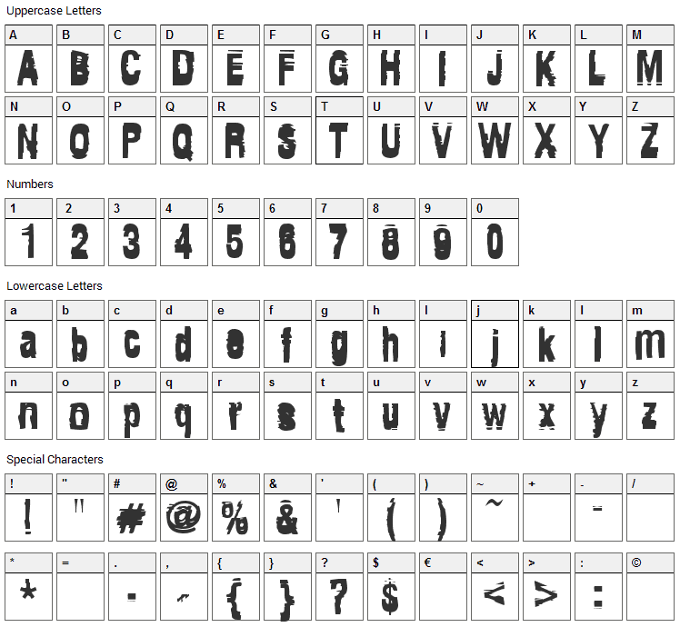 Tragedia Font Character Map