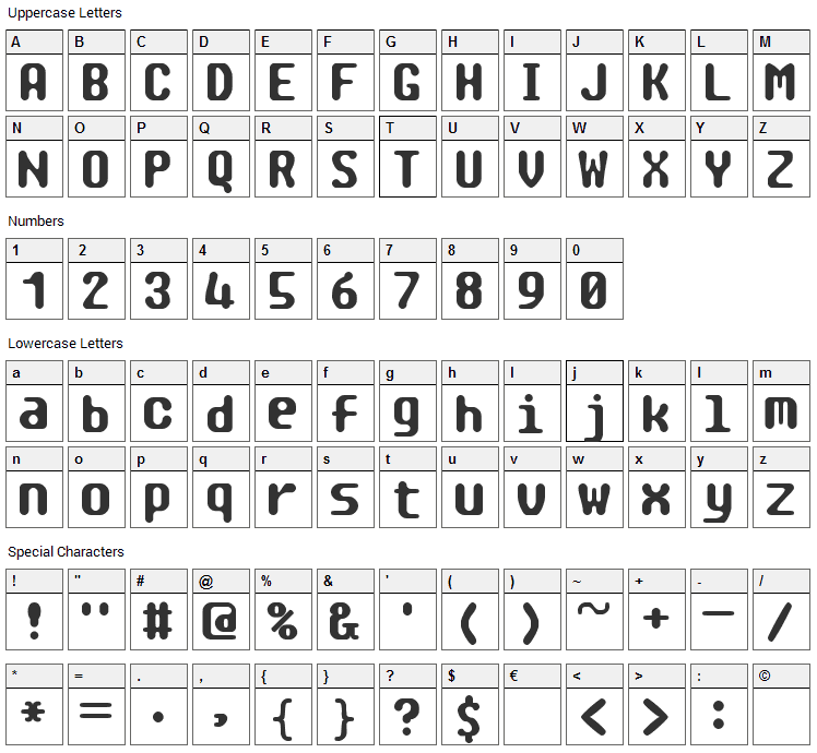 Tragic Font Character Map