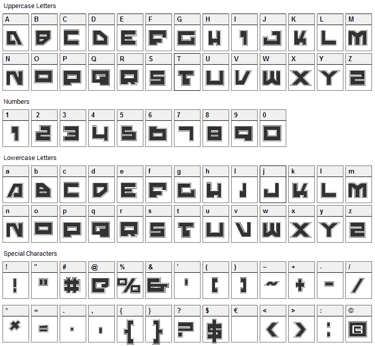 Trajia Font Character Map