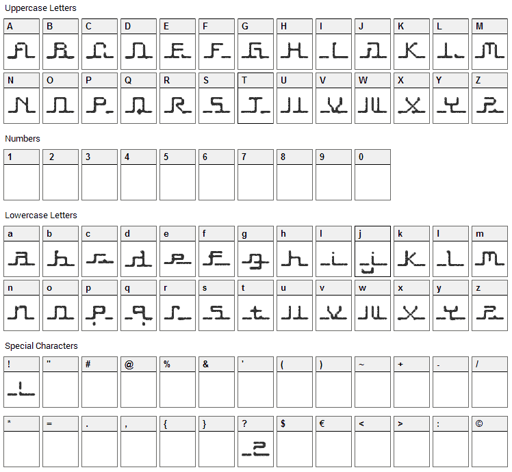 Transcript Font Character Map