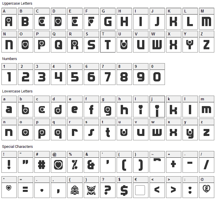 Transmaidens Font Character Map