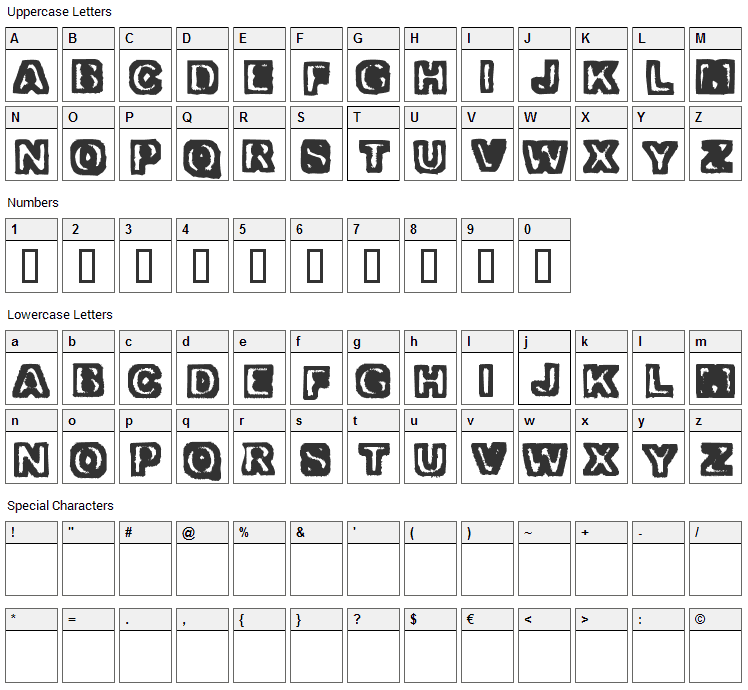 Trapped Font Character Map