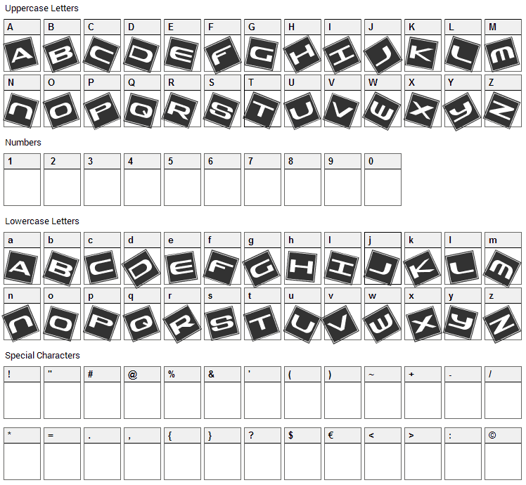 Trash Boxes Font Character Map