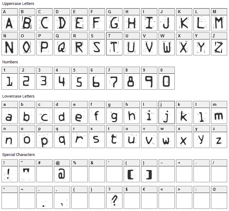 Trash Font Character Map