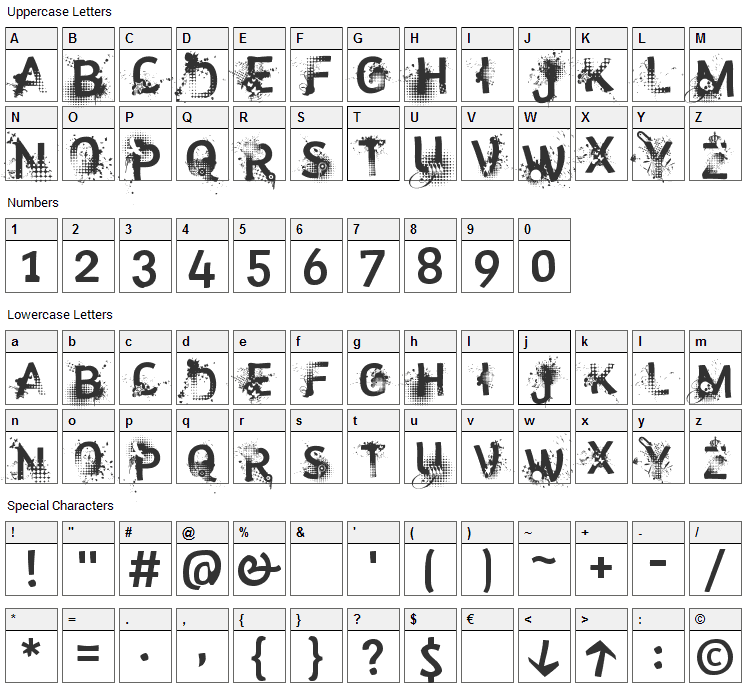 Trashco Font Character Map