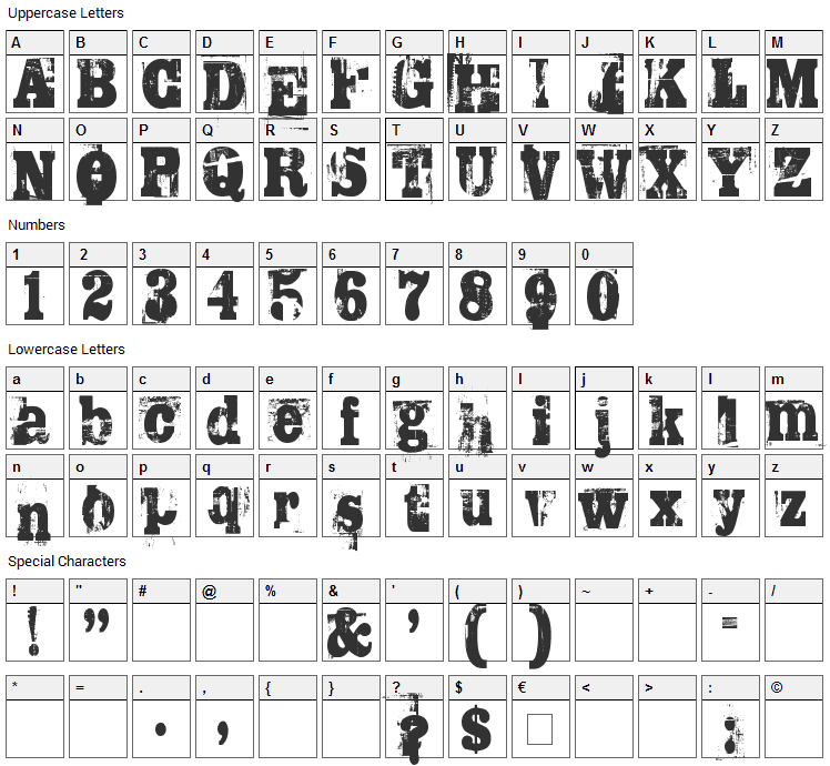 Trashed Font Character Map