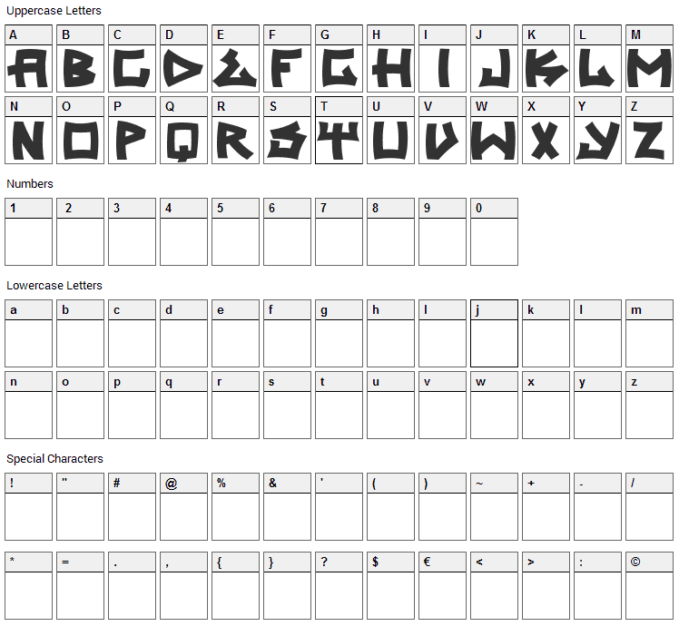 Trasher 2 Font Character Map