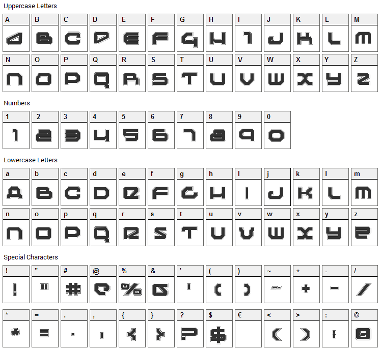 Traveler Font Character Map