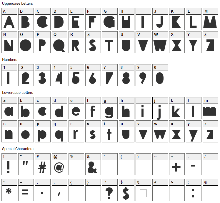 Travellers Font Character Map