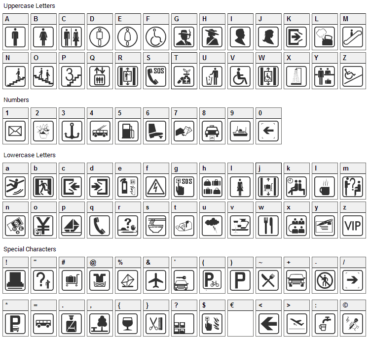 Travesia Font Character Map