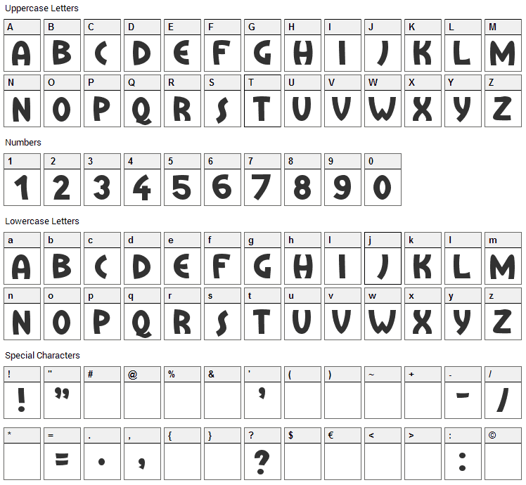 Treasure Island Font Character Map