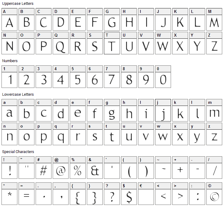 Trebble Font Character Map