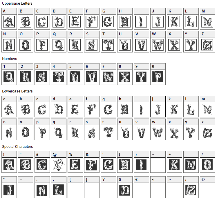 Tree Like Font Character Map