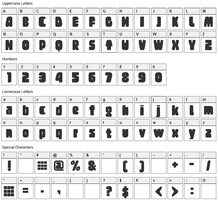 Tregger Font Character Map