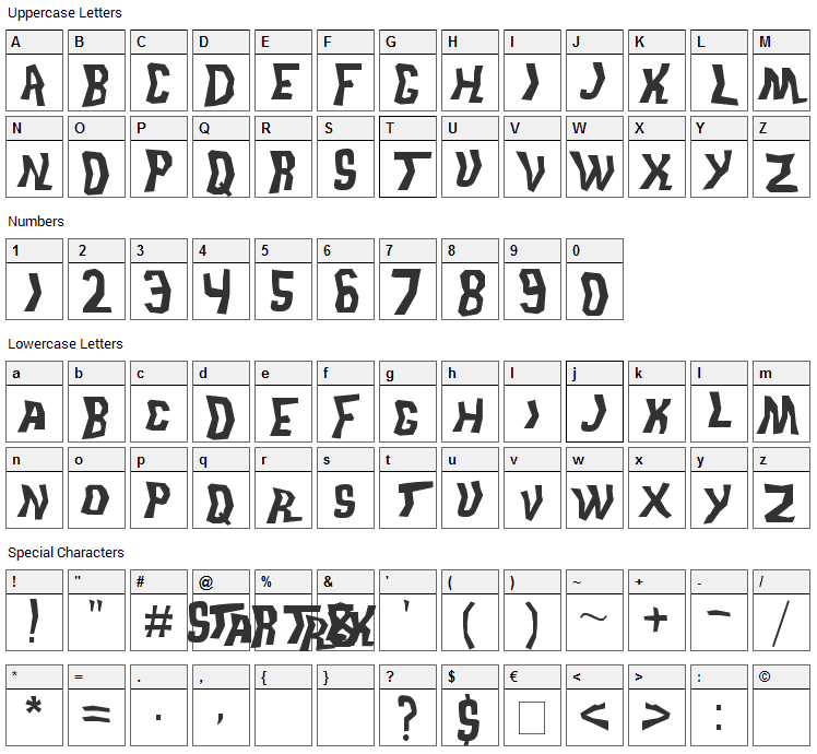 Trek Disruptor Blast Font Character Map