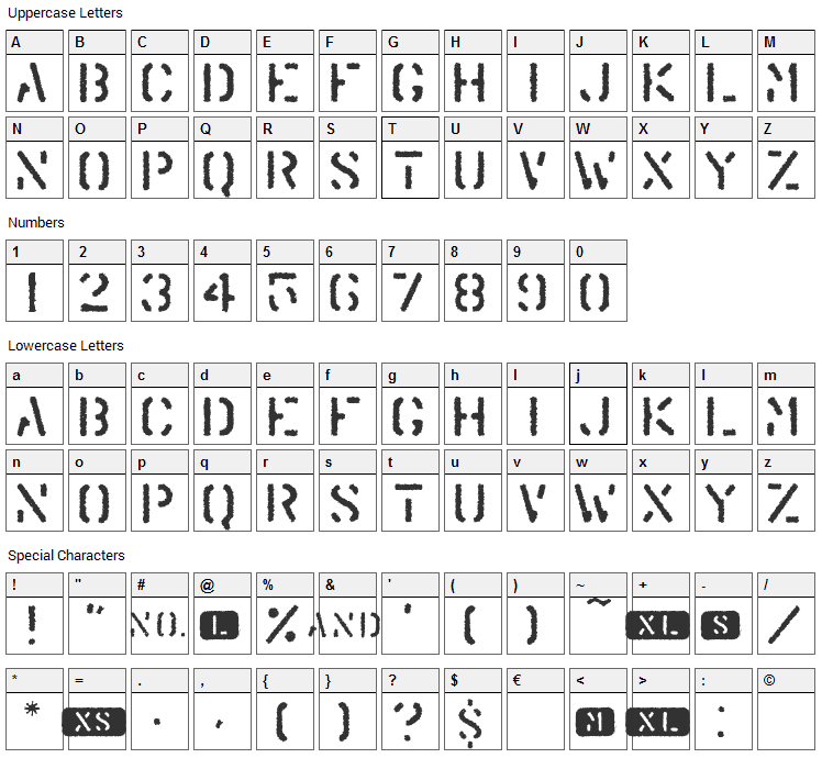 Trendy University Font Character Map