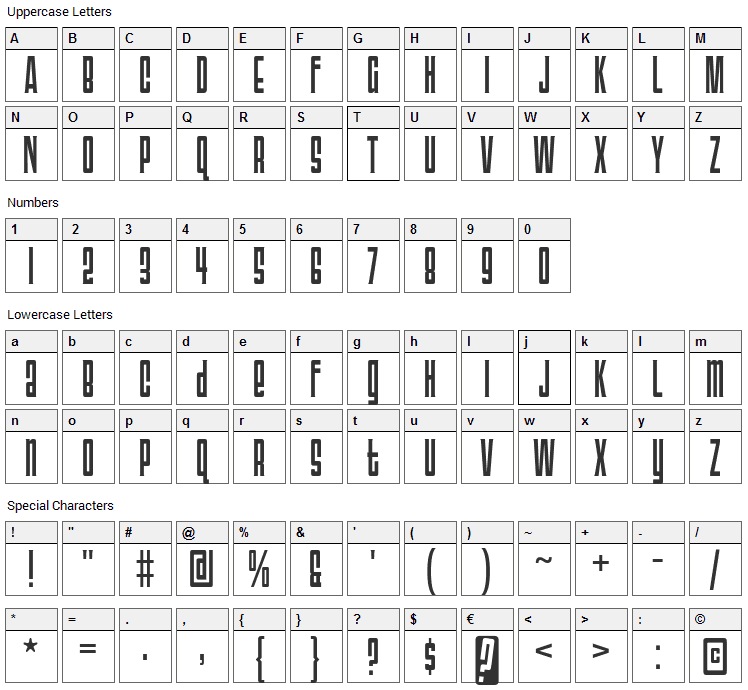 Triac 71 Font Character Map