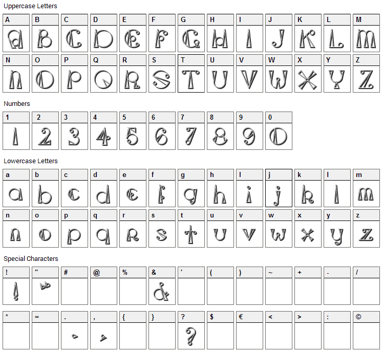 TriangleETcircle Shadow Font Character Map