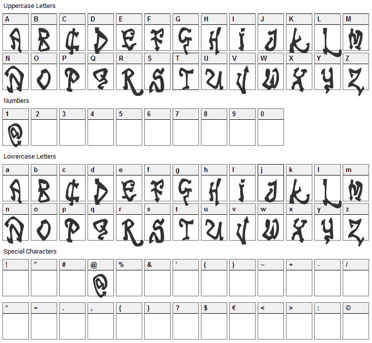 Tribal Funk Font Character Map