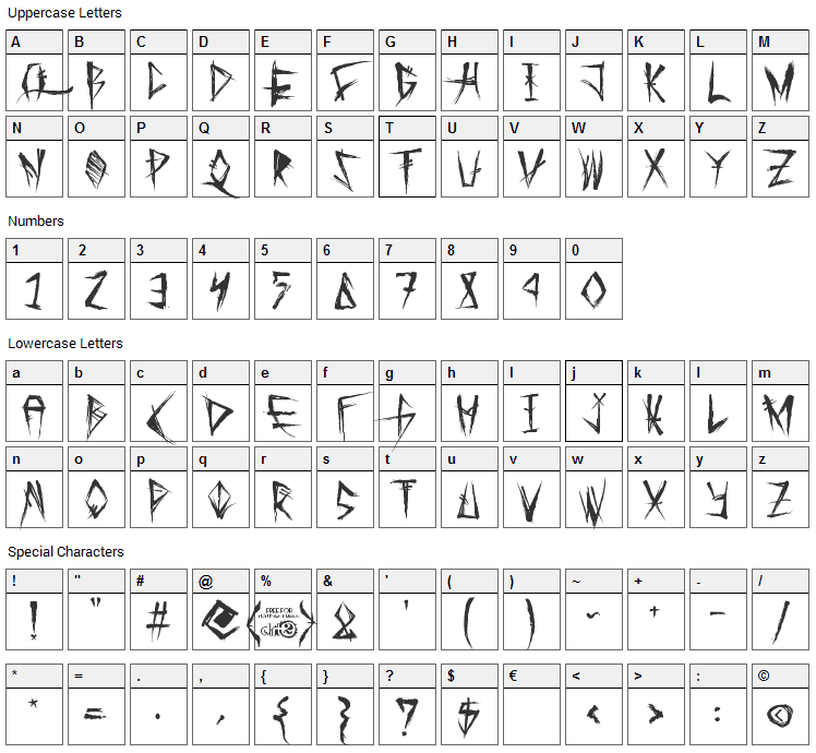 Tribal Threat Font Character Map