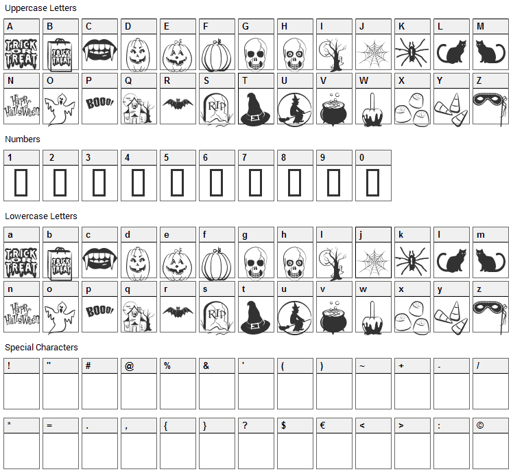 Trick or Treat Font Character Map